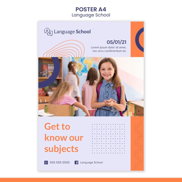 Vertical poster template for language school