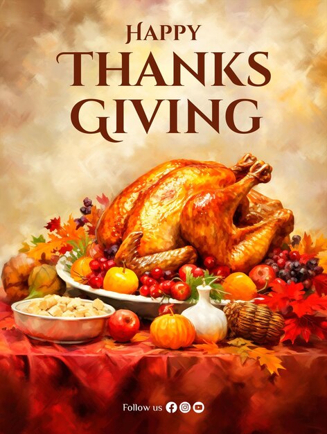 PSD vertical poster template for thanksgiving