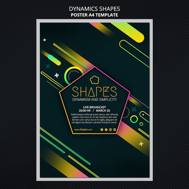 PSD vertical poster template with dynamic geometric neon shapes