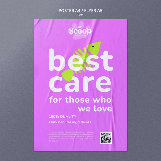 PSD vertical poster template with paw prints for pet food