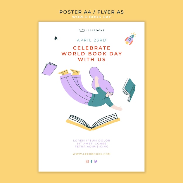 PSD vertical poster template for world book day