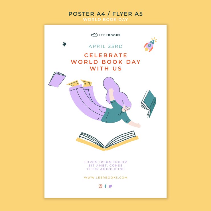 PSD vertical poster template for world book day