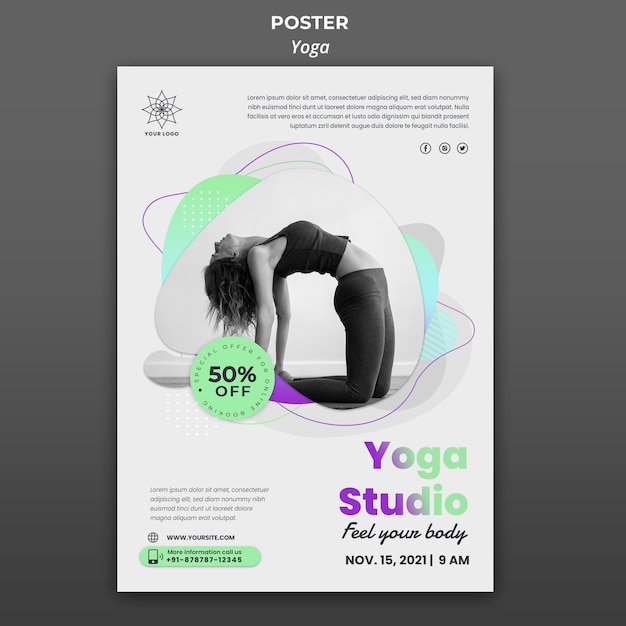 Modello di poster verticale per lezioni di yoga