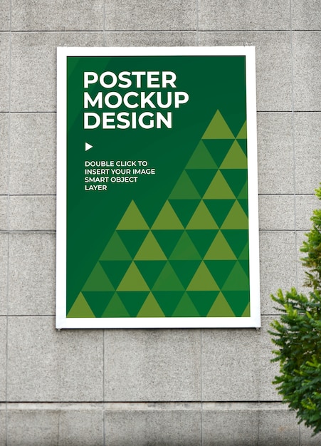 PSD vertical poster on wall mockup