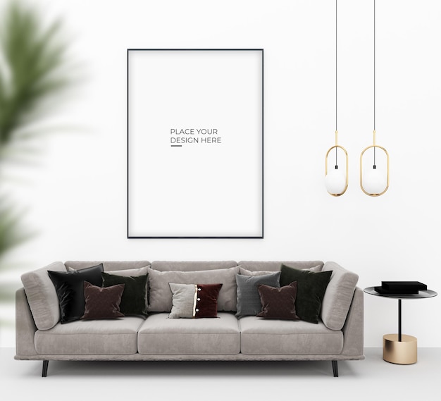 Poster verticale con mockup di design di lampada e sedia