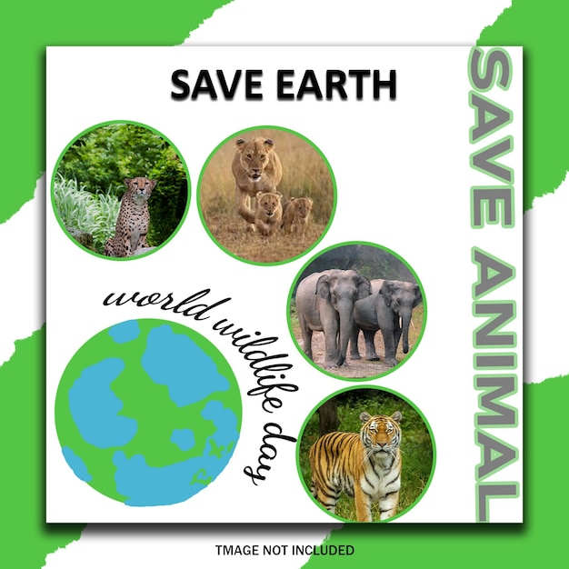 Poster verticale per la giornata mondiale della fauna selvatica con animali