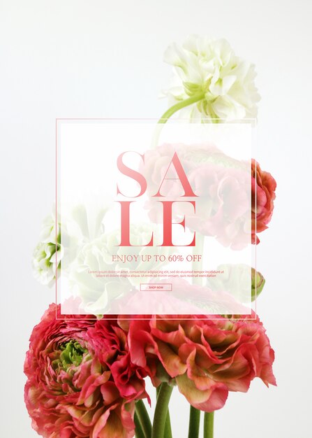 PSD vertical sale banner template with beautiful flowers