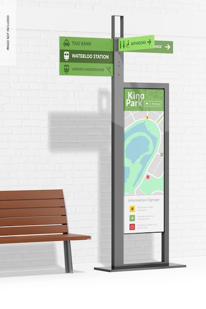 Vertical signage with bench mockup