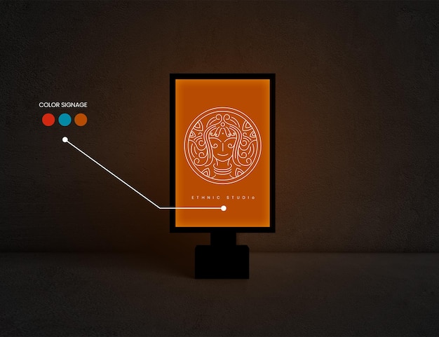 編集可能な色のライトと垂直の正方形のサインのロゴのモックアップ