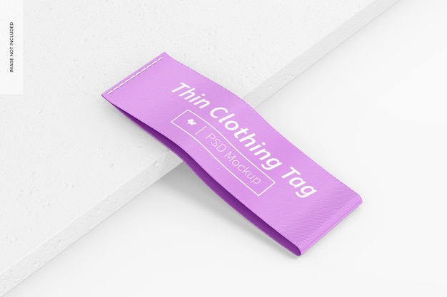 vertical thin clothing tag mockup, leaned