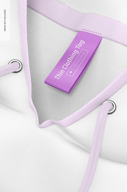 Vertical thin clothing tag mockup, right view