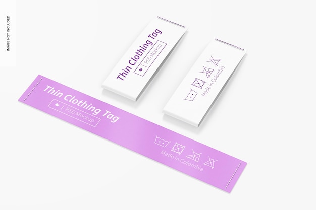 Vertical thin clothing tags mockup, perspective