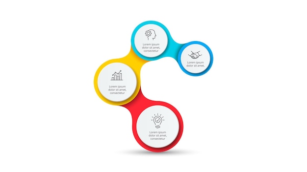 Verticale infographic ontwerpsjabloon met vier cirkelelementen Visualisatie van bedrijfsgegevens