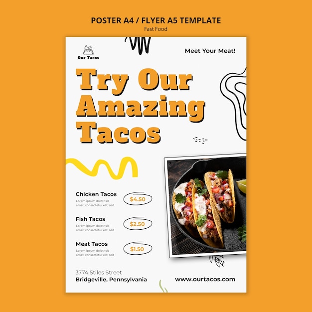 Verticale postersjabloon voor fastfood en taco's