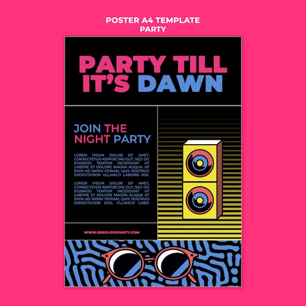 PSD verticale postersjabloon voor nachtfeest in retrostijl