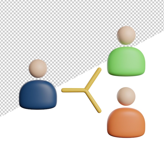 Verwijzing conncetions sociaal vooraanzicht 3d-rendering pictogram illustratie op transparante achtergrond