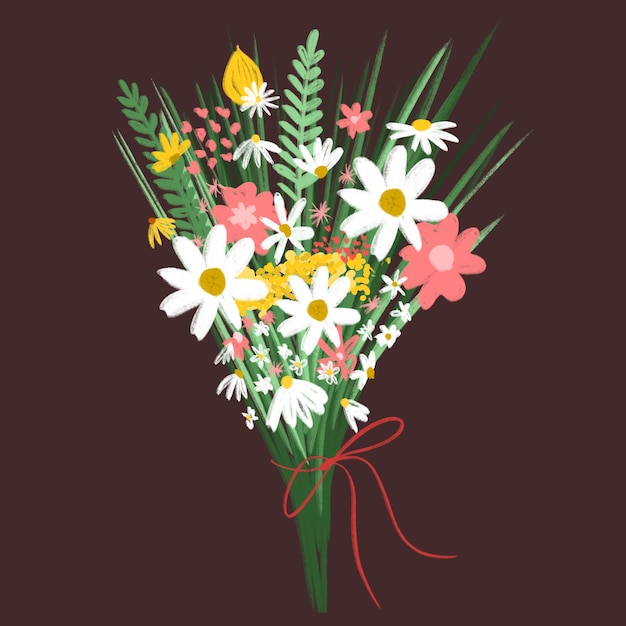 PSD un bellissimo bouquet di fiori regalato per il giorno di san valentino disegnato a mano con molto cuore