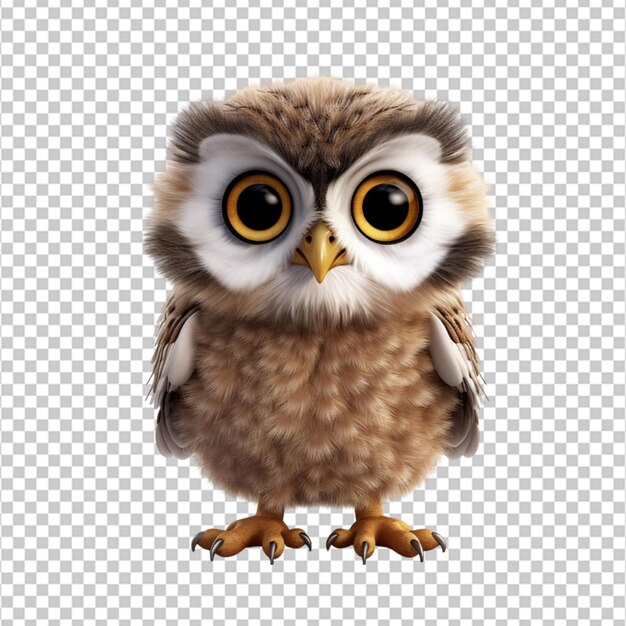 A very cute owl with big eyes and a white background