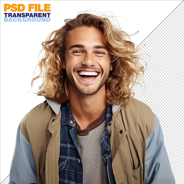 PSD very funny young man smiling blond long hair