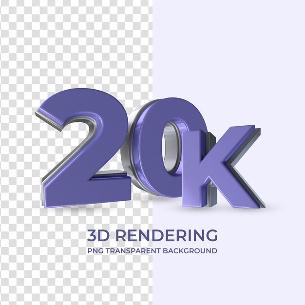 Molto peri 20k followers 3d rendering isolato sfondo trasparente