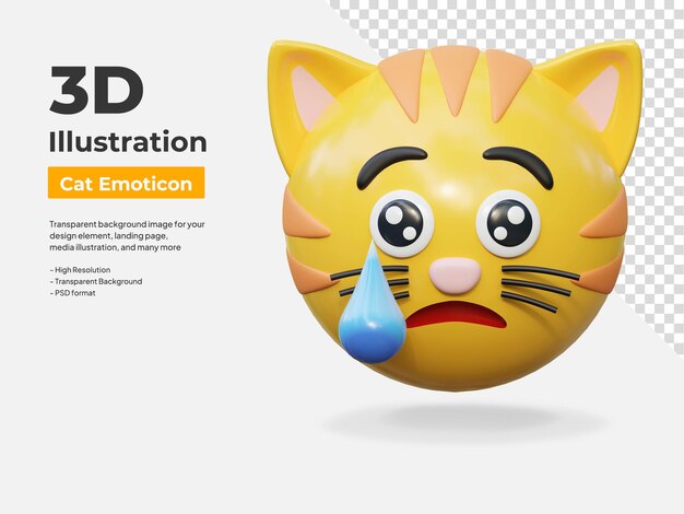 PSD 悲しい顔の表情 猫のエモチコン スティッカー 3d アイコン イラスト