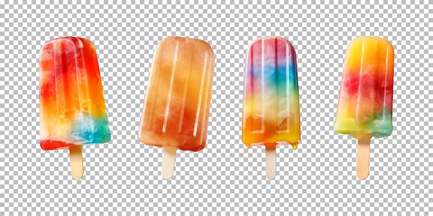 PSD verzameling kleurrijke ijs popsicle lolly geïsoleerd op een transparante achtergrond