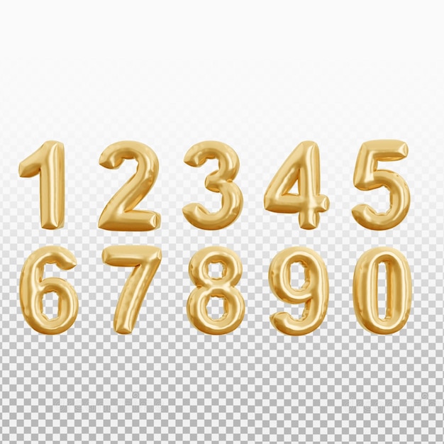 verzameling realistische gouden ballon nummer premium 3D-rendering instellen