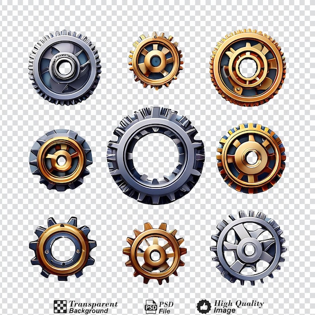 PSD verzameling tandwielen geïsoleerd op een doorzichtige achtergrond