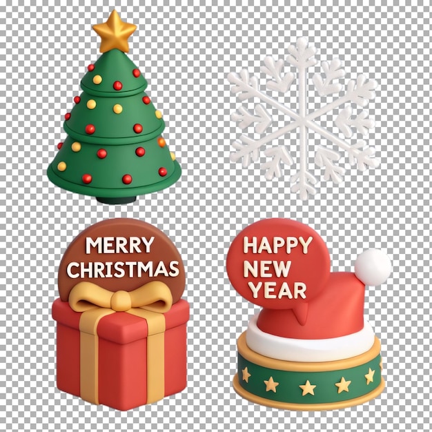 Verzameling van 3d kerst symbolen Vrolijk kerstfeest en Upbeat ongebruikte jaar concept