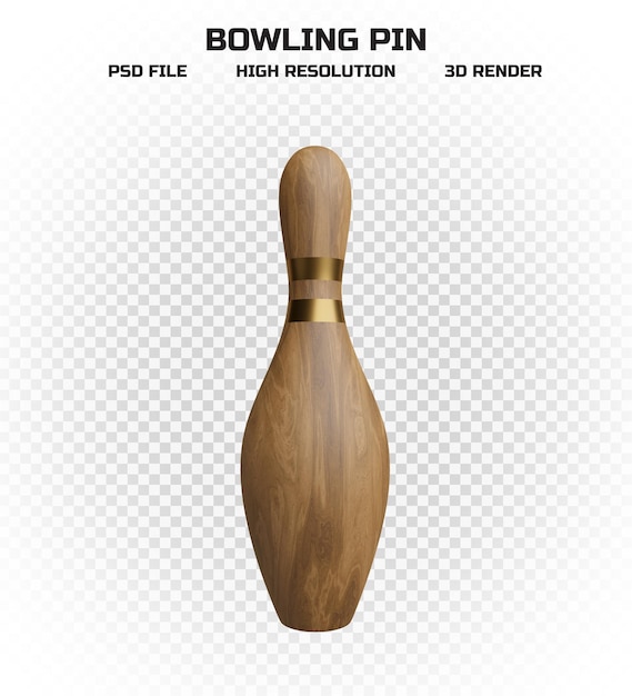 Verzameling van 3d render houten bowling pinnen met gouden strepen in hoge resolutie