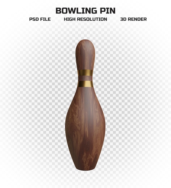 Verzameling van 3d render houten bowling pinnen met gouden strepen in hoge resolutie