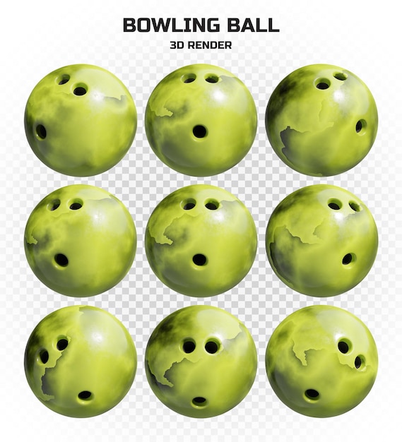 PSD verzameling van 3d render marmeren wervelende bowlingballen in hoge resolutie met veel perspectieven