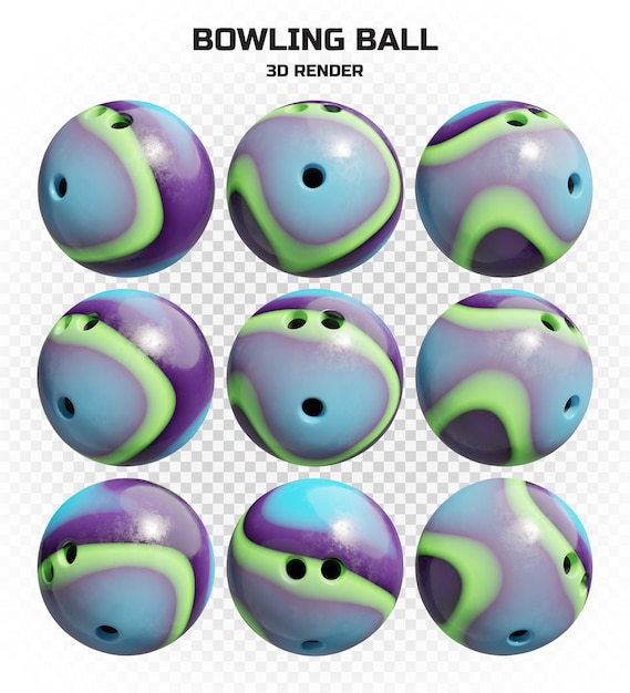 PSD verzameling van 3d render marmeren wervelende bowlingballen in hoge resolutie met veel perspectieven