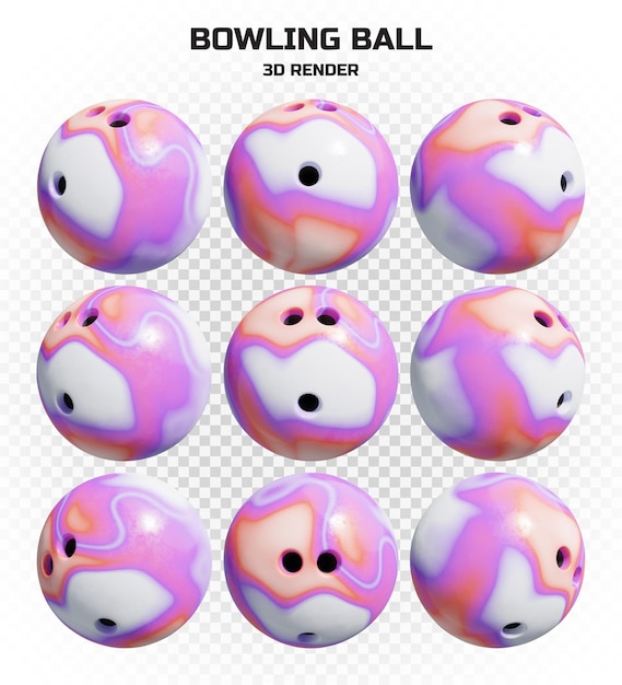 Verzameling van 3d render marmeren wervelende bowlingballen in hoge resolutie met veel perspectieven
