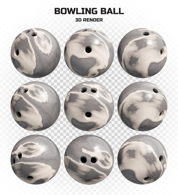 Verzameling van 3d render marmeren wervelende bowlingballen in hoge resolutie met veel perspectieven