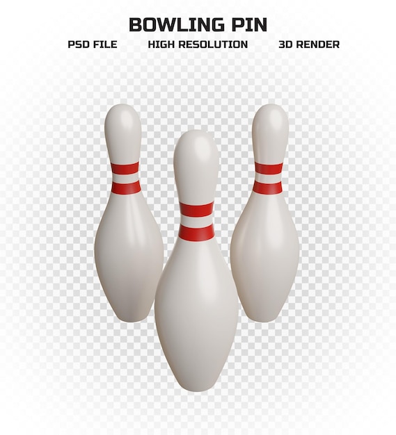 PSD verzameling van 3d render zwarte bowling pinnen met rode strepen in hoge resolutie