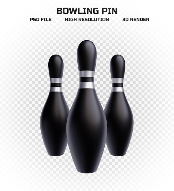 PSD verzameling van 3d render zwarte bowling pinnen met zilveren strepen in hoge resolutie