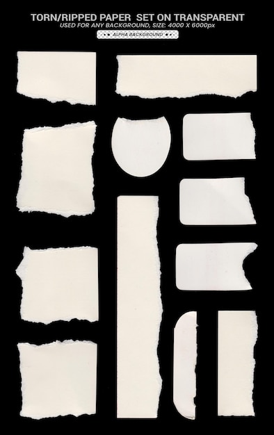 verzamelpapier gescheurde of gescheurde stukken papier op zwarte achtergrond