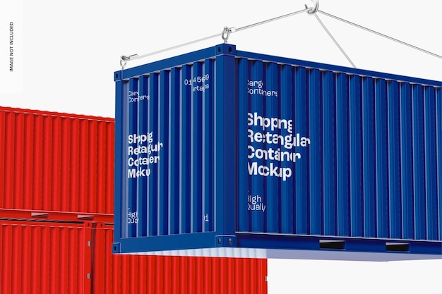 PSD verzending rechthoekige containers mockup, close-up