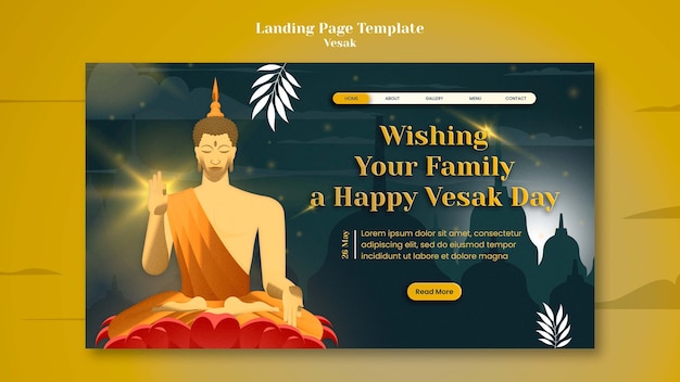 Vesak-dagen landingsside mal med mediterende statue