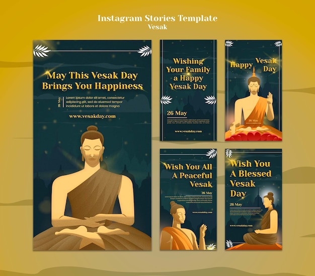 vesak day instagram stories collection with meditating statue