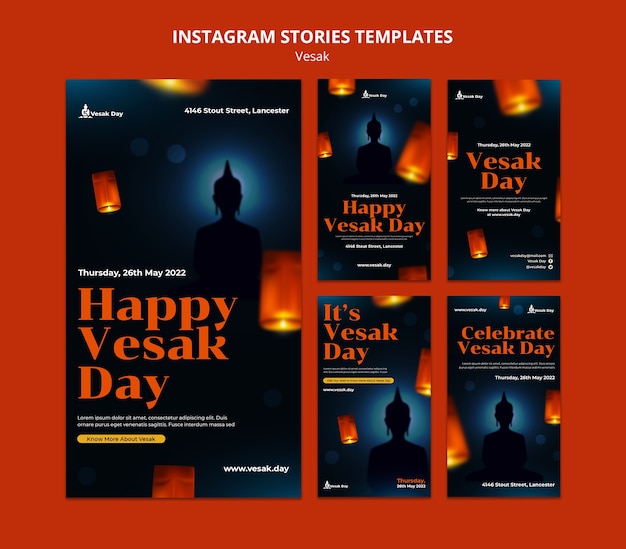 Collezione di storie di instagram del giorno di Vesak