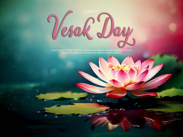 PSD vesak day poster with lotus flower background