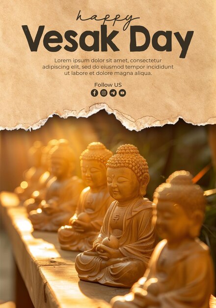 Vesak holiday greeting poster with background buddhas disciples cute backlight effect