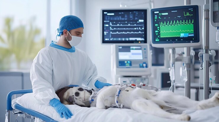 PSD vet monitoring dogs vital signs on hospital bed
