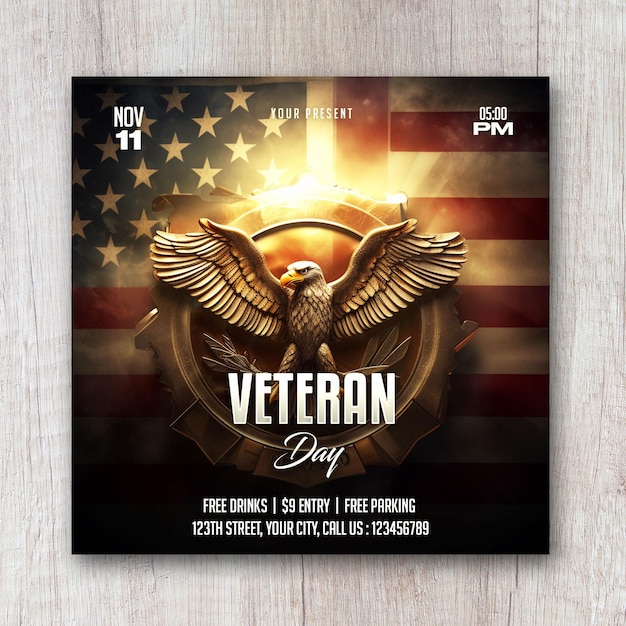 Veteran day square flyer social media post banner