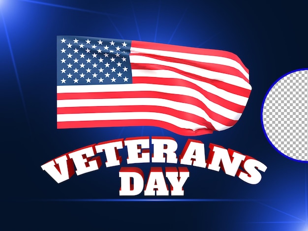 PSD veterans day 3d rendering with usa flag premium psd