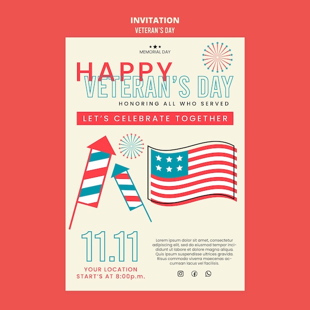 PSD veterans day celebration invitation template