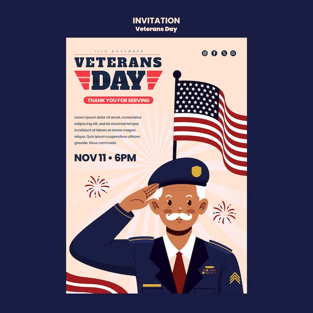 Veterans day celebration invitation template