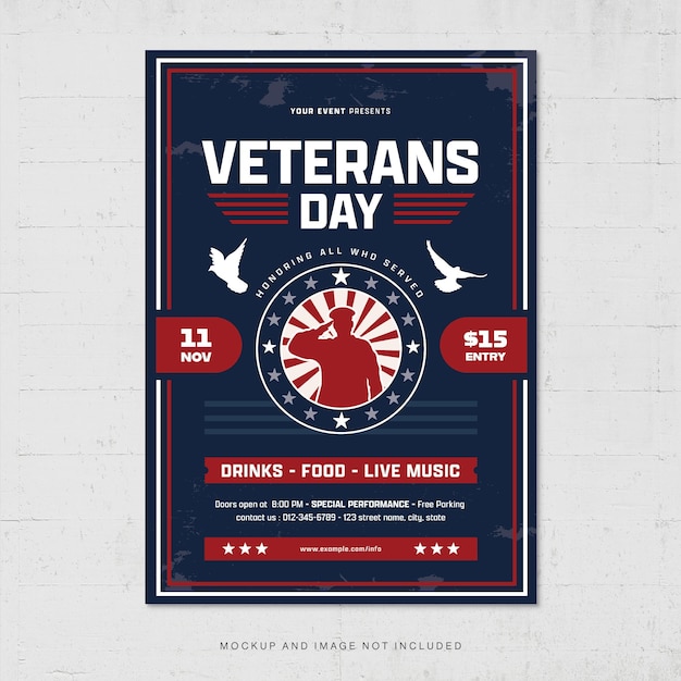 PSD veterans day militaire flyer-sjabloon voor leger in amerika v3 in photoshop psd